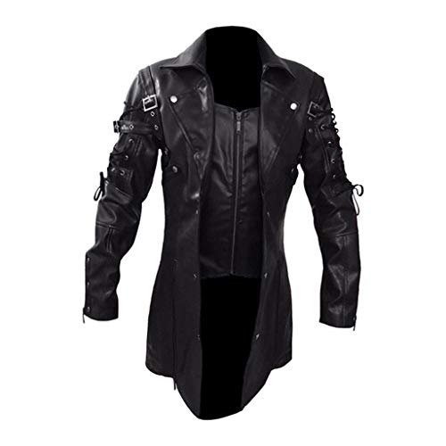 LOSSLO Steampunk Herren Mantel, Vintage Lokomotive Lederjacke Herren Mittelalter Gehrock Renaissance Kostüme Viktorianische Gothic Kleidung Mittelalter Palast Mantel Halloween Kostüme Karneval Party von LOSSLO