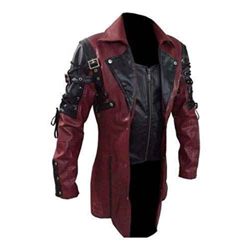 LOSSLO Steampunk Herren Mantel, Vintage Lokomotive Lederjacke Herren Mittelalter Gehrock Renaissance Kostüme Viktorianische Gothic Kleidung Mittelalter Palast Mantel Halloween Kostüme Karneval Party von LOSSLO