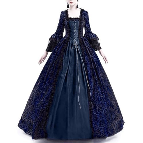 Mittelalter Kleid Damen Vintage, Renaissance Kleidung Damen Trompetenärmeln,Gothic Kleider Damen Langarm Elegant Spitze Cocktailkleid Festlich Cosplay für Halloween Kostüm Karneval Halloween-kostüm von LOSSLO