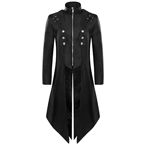 Steampunk Herren Frack - Gothic Jacke Herren Lang Mode Schwarz Mantel Stehkragen Viktorianische Hof Gehrock mit Zip Retro Renaissance Tuxedo Elegant Performance-Kleidung Halloween Kostüm Steampunk Herren Frack - Gothic Jacke Herren Lang Mode Schwarz Mantel Stehkragen Viktorianische Hof Gehrock mit Zip Retro Renaissance Tuxedo Elegant Performance-Kleidung Halloween Kostüm von LOSSLO