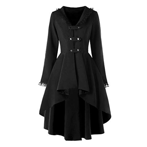 Steampunk Jacke Damen ,Gothic Mantel Damen,Mittelalter Kleidung Retro Vintage Gehrock Frack Jacke Lang Spitzen Punk Mäntel Hi-Low Viktorianischer Trenchcoat Cosplay Uniform Karneval Halloween Kostüm von LOSSLO