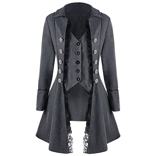 Steampunk Jacke Damen ,Gothic Mantel Damen,Mittelalter Kleidung Retro Vintage Gehrock Frack Jacke Spitzen Punk Mäntel Viktorianischer Trenchcoat Cosplay Uniform Karneval Halloween Kostüm für Frauen von LOSSLO