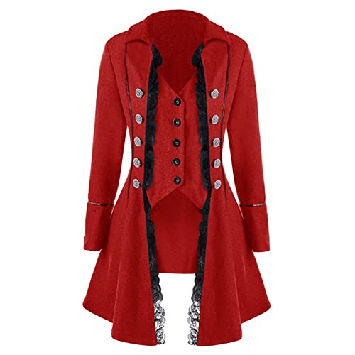 Steampunk Jacke Damen ,Gothic Mantel Damen,Mittelalter Kleidung Retro Vintage Gehrock Frack Jacke Spitzen Punk Mäntel Viktorianischer Trenchcoat Cosplay Uniform Karneval Halloween Kostüm für Frauen von LOSSLO