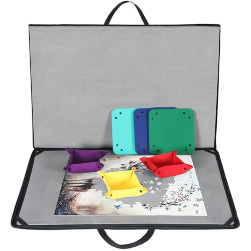 1500 Teile Puzzlebrett mit gepolstertem Deckel, tragbarer Puzzlekoffer mit 6 Sortierschalen, Puzzle Caddy Puzzle Storage Saver mit rutschfester Oberfläche für Erwachsene und Kinder von LOSVINA