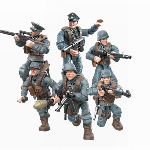 LOTOLO 6 PCS Mini WWII Soldat Militärische Aktionsfiguren,Armee Modell Baustein Spielzeug mit Mehreren militärischen Waffen Zubehör,Party Favors Set (Deutsche Armee) von LOTOLO