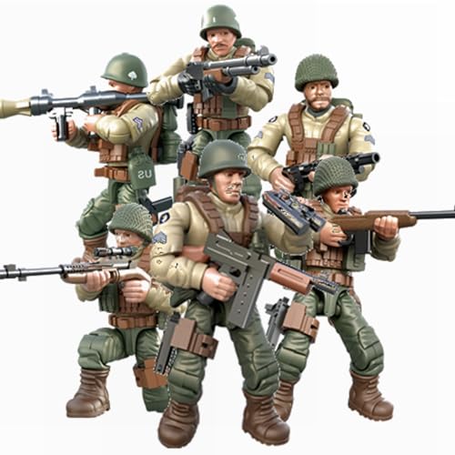 LOTOLO 6 PCS Mini WWII Soldat Militärische Aktionsfiguren,Armee Modell Baustein Spielzeug mit mehreren militärischen Waffen Zubehör,Party Favors Set (US Armee) von LOTOLO