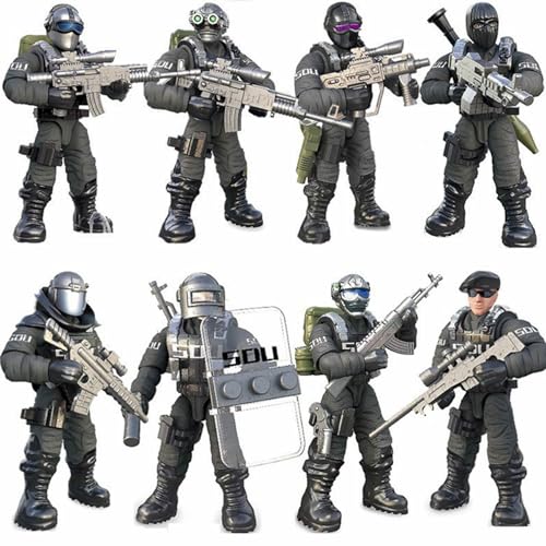 LOTOLO 8 PCS SWAT Militärische Aktionsfiguren Stadt Polizei Baustein Spielzeug mit Mehreren militärischen Waffen Zubehör,Party-Bevorzugungen Set (SDU) von LOTOLO