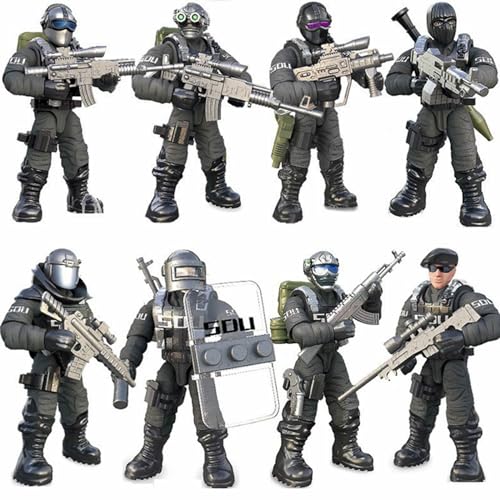 LOTOLO 8 PCS SWAT Militärische Aktionsfiguren Stadt Polizei Baustein Spielzeug mit mehreren militärischen Waffen Zubehör,Party-Bevorzugungen Set (SDU) von LOTOLO