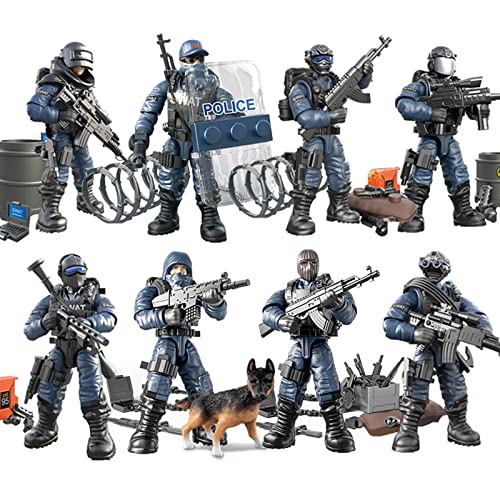 LOTOLO 8 PCS SWAT Militärische Aktionsfiguren Stadt Polizei Baustein Spielzeug mit mehreren militärischen Waffen Zubehör,Party-Bevorzugungen Set (SWAT) von LOTOLO