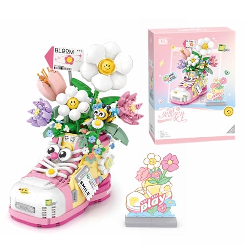 LOTOLO Blume Schuhe Bausteine Set,Kreative Simulation Partikel Bouquet Bonsai Sukkulente Botanische Sammlung Bauziegel Spielzeug,Home Decor (Große Kopfschuhe) von LOTOLO