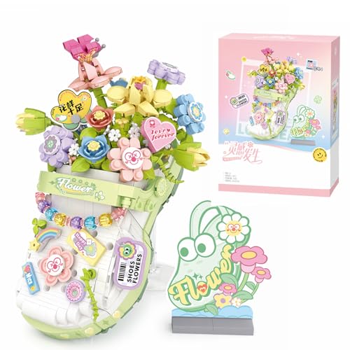 LOTOLO Blume Schuhe Bausteine Set,Kreative Simulation Partikel Bouquet Bonsai Sukkulente Botanische Sammlung Bauziegel Spielzeug,Home Decor (Löcher Schuhe) von LOTOLO