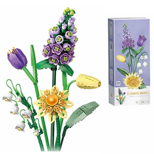 LOTOLO Blumenstrauß Bausteine Set,Blumen Botanische Sammlung Bau Ziegel Spielzeug,Ewige Blumen Home Decor (Violett) von LOTOLO