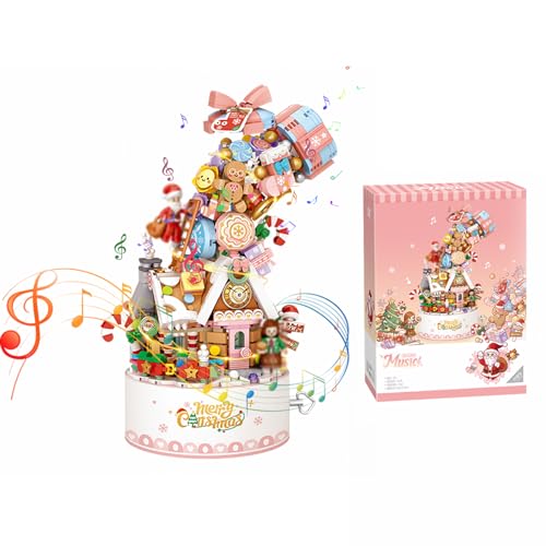 LOTOLO Falls Bausteine Drehen der Spieluhr Set,Süßigkeiten Blume Bonsai Botanische Sammlung Bauziegel Spielzeug,Home Decor (Weihnachten) von LOTOLO