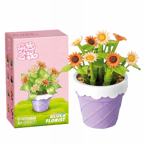 LOTOLO Mini Blume Sukkulent Bonsai Bausteine,Simulation Topf Pflanze Partikel Blume Botanische Sammlung BAU Ziegel Spielzeug,Home Decors (Daisy) von LOTOLO