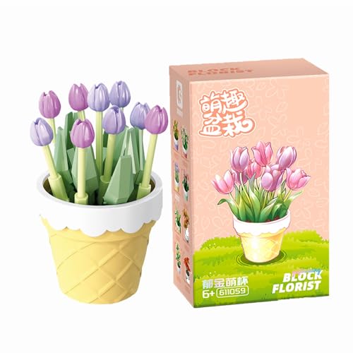 LOTOLO Mini Blume Sukkulent Bonsai Bausteine,Simulation Topf Pflanze Partikel Blume Botanische Sammlung BAU Ziegel Spielzeug,Home Decors (Tulpe) von LOTOLO