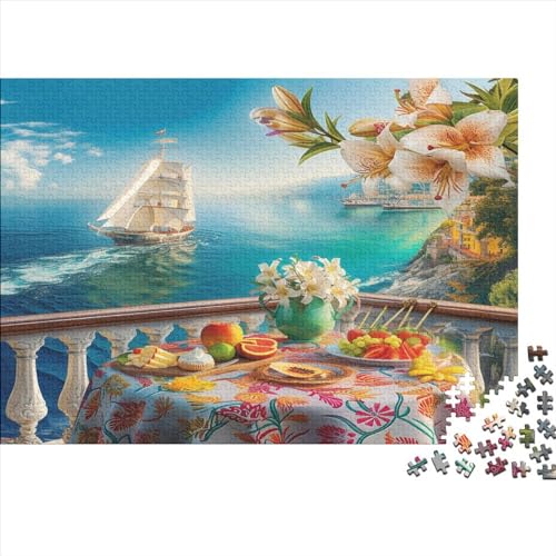 1000 Stück Puzzles Für Erwachsene Teenager Café am Meer Stress Abbauen Familien-Puzzlespiel Mit Poster in Voller Größe 1000-teiliges Puzzle Lernspiel Geschenk 1000pcs (75x50cm) von LOUSON