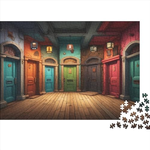 Hölzern Puzzle 2023, Adventskalender Puzzle 1000 Hölzern Teile Weihnachtskalender 2023 Männer Frauen Geschenke Jigsaw Puzzle Adventskalender Geschenke - Seltsam farbige Türen (1) von LOUSON