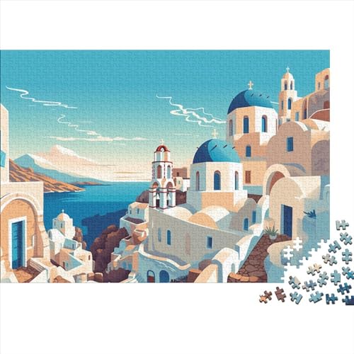 Santorini Griechenland Puzzle für Erwachsene, 1000 Teile, Cartoon-Stil, 1000 Teile (75 x 50 cm), Holz von LOUSON