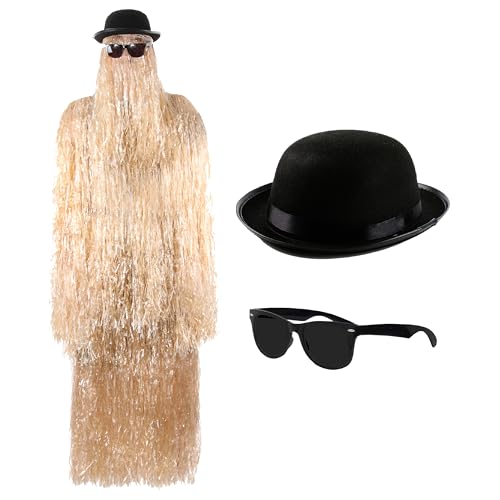 LOVETRENDS Haariges Cousin-Kostüm für Erwachsene, 5-teiliges Haar-Kostüm-Set, schwarzer Bowler-Hut, schwarze Sonnenbrille, Halloween-Kostüm für Erwachsene von LOVETRENDS