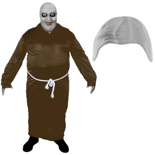 LOVETRENDS Halloween-Kostüm für Herren, Größe M, brauner Robe, weiße Glatzenmütze und Gesichtsfarbe, Halloween-Kostüm für Herren von LOVETRENDS