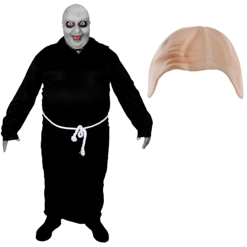 LOVETRENDS Halloween-Kostüm für Herren, Größe XXXL, schwarzer Robe, nackte Glatzenmütze und Gesichtsfarbe, Halloween-Kostüm für Herren von LOVETRENDS