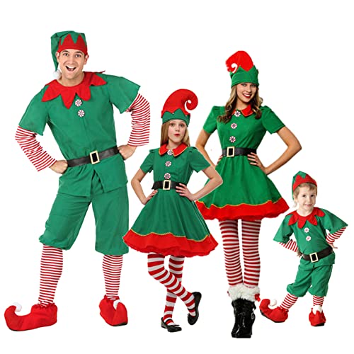 LOVHOT Weihnachtselfen-Kostüm, Grün, freche Elfe, Familie, passendes Outfit für Kinder und Erwachsene, Frohe Weihnachten, Karneval, Party-Kostüm (Mädchen, 4–5 Jahre) von LOVHOT