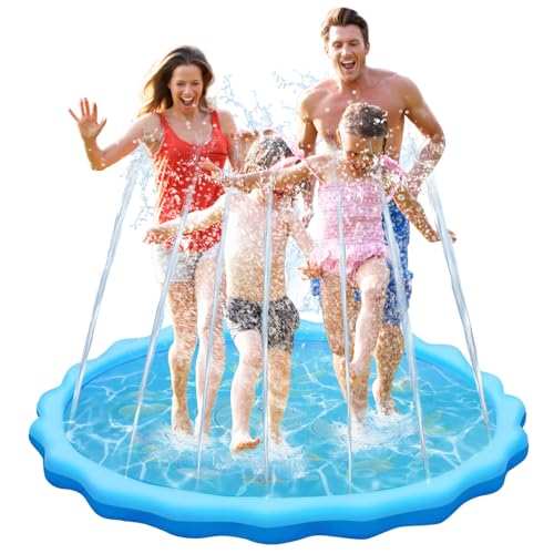 LOVICVKEM 170CM Splash Pad, Wasser-Spielmatte Sprinkler Kinder Anti-Rutsch,PVC-Spritz pad,Wasserspielzeug Kinder Play Matte Sommer Outdoor Garten Spielzeug für Baby Party von LOVICVKEM