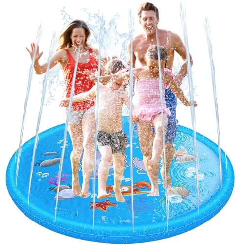 LOVICVKEM Kinder Wasser Spielen Matte 170 cm,Extra große aufblasbare Kinder Sprinkler Matte,Pool Brunnen Matte,Wasserspielzeug Hund Pool,Sprinkler Water Play MMatte Spielregner für Hunde Sprühmatte von LOVICVKEM