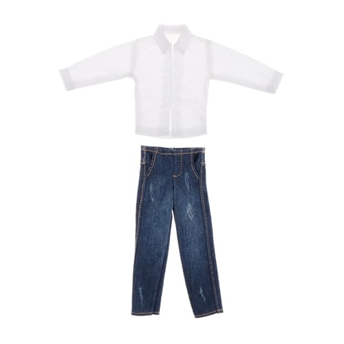 LOVIVER 1/12 Miniatur Weißes Hemd Jeans Anzug,Mini Jeans Modisches Outfit Kostüm,Kostüm für 6" Puppenmodell Figur,Puppenkleidung von LOVIVER