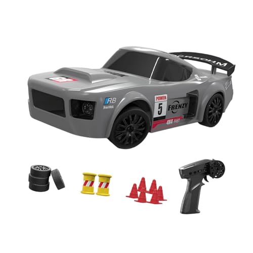 LOVIVER 1/24 RC Reifen Auto Modell Rennauto 2,4 GHz mit LED-Leuchten Hochgeschwindigkeitsmodell Fahrzeug Rennsportspielzeug für Alter 6 7 8 + Geschenk, Grau von LOVIVER