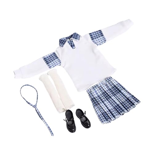 LOVIVER 1/6 Mädchen Uniform Rock Set Ganzanzug Rollenspiel Spielzeug Kinder Geschenke Hemd Rock Schuhe Outfit Kostüm für 12 Zoll Figur Körper, BLAU von LOVIVER