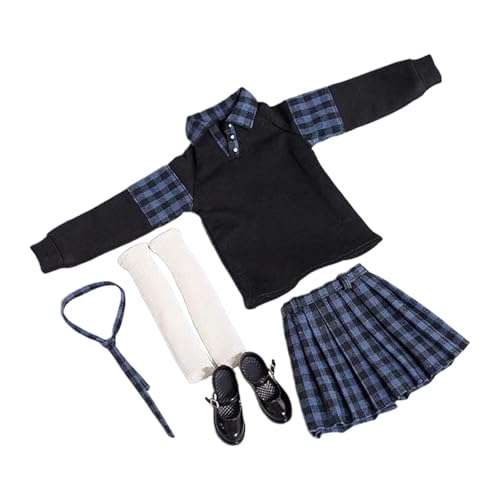 LOVIVER 1/6 Mädchen Uniform Rock Set Ganzanzug Rollenspiel Spielzeug Kinder Geschenke Hemd Rock Schuhe Outfit Kostüm für 12 Zoll Figur Körper, Schwarz von LOVIVER