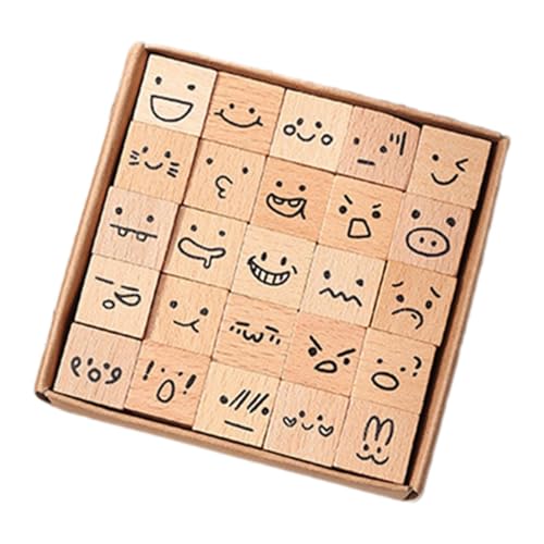 LOVIVER 25x Holz-Stempel-Tagebuch-Stempel-Set, DIY handgefertigte Druckstempel, Mini-Stempel, Holzstempel für Scrapbooking, Happy Planner, Emoji von LOVIVER