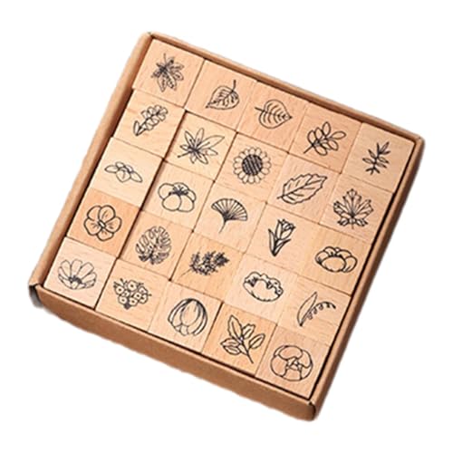 LOVIVER 25x Holz-Stempel-Tagebuch-Stempel-Set, DIY handgefertigte Druckstempel, Mini-Stempel, Holzstempel für Scrapbooking, Happy Planner, Pflanzen von LOVIVER