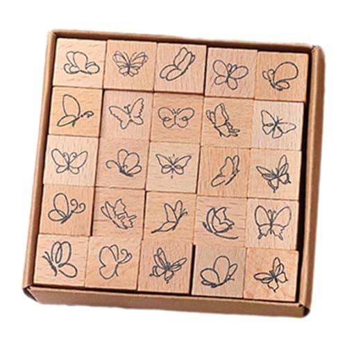 LOVIVER 25x Holz-Stempel-Tagebuch-Stempel-Set, DIY handgefertigte Druckstempel, Mini-Stempel, Holzstempel für Scrapbooking, Happy Planner, Schmetterling von LOVIVER