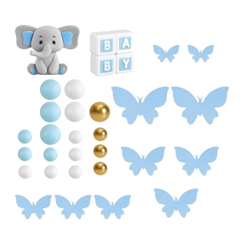 LOVIVER 3D Elefant Kuchen Topper Set Geburtstag Kuchen Dekoration DIY Handwerk Party Supplies für Party, Blau von LOVIVER