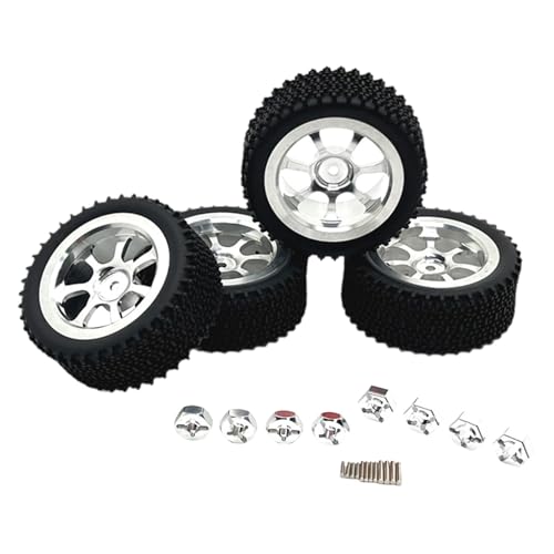 LOVIVER 4 Stück RC-Autoräder und -Reifen RC-Reifen und -Felgen Einfach zu installierende RC-Crawler-Autoreifen für Wltoys 1/14 RC Crawler Car DIY, Silbrig von LOVIVER