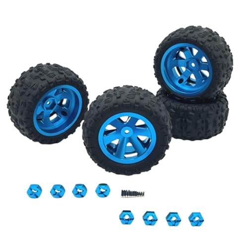 LOVIVER 4X RC-Auto-Rad- und Reifen-Set, Gummireifen, Zubehör-Metallfelgenteile für 14209 16208 A979 K929 1:12 1:14 1:16 1:18 RC-Auto, Blau von LOVIVER