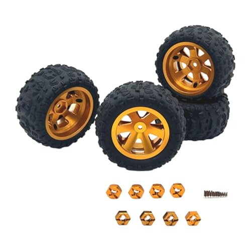 LOVIVER 4X RC-Auto-Rad- und Reifen-Set, Gummireifen, Zubehör-Metallfelgenteile für 14209 16208 A979 K929 1:12 1:14 1:16 1:18 RC-Auto, Gold von LOVIVER