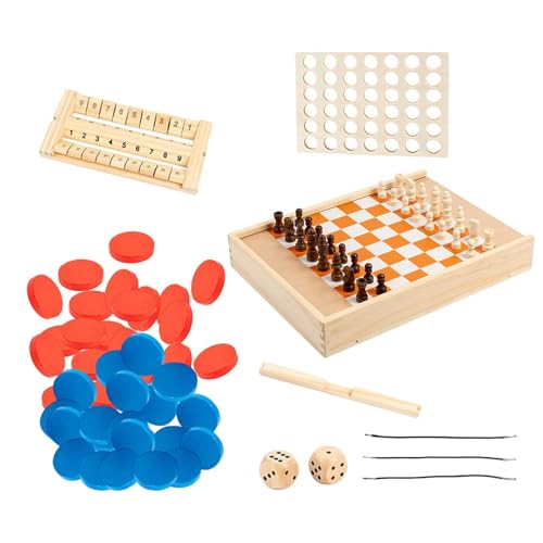 LOVIVER 5 in 1 Brettspielset Aus Holz mit Schach, Dame, Backgammon, Spielen für Kinder von LOVIVER