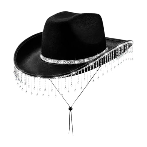 LOVIVER Cowboyhut für Damen und Erwachsene, mit Strass-Fransen, origineller Hut für Brautpartys, Schwarz von LOVIVER