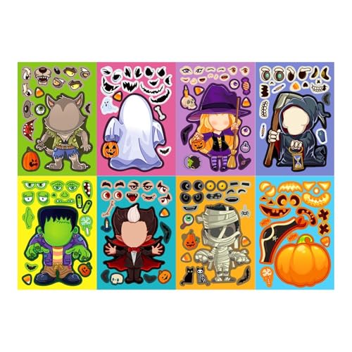 LOVIVER Halloween-Aufkleber, Party-Geschenke, Basteln, kreative Kunstbedarf, Cartoon-Make-A-Grey-Halloween-Figuren-Aufkleber von LOVIVER