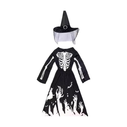 LOVIVER Halloween Skelett Kostüm Kleid Cosplay Kleidung für Maskerade Karneval Party, mit Hut, s von LOVIVER