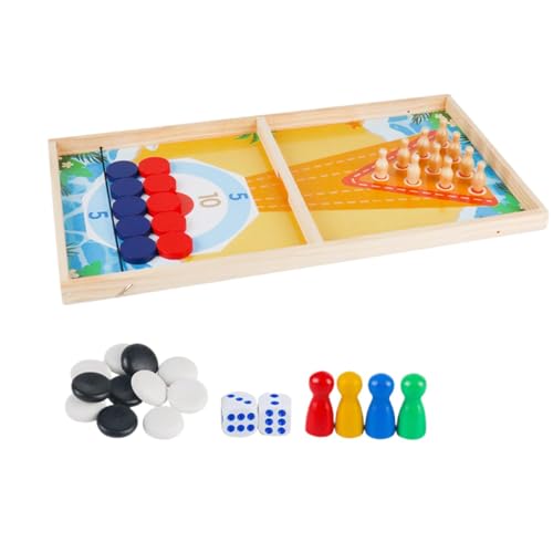 LOVIVER Holz Fast Puck Spiel Brettspiel Eltern-Kind-Interaktion Multifunktionales Familienspiel 5 in 1 für Jungen Mädchen Freunde Familien von LOVIVER