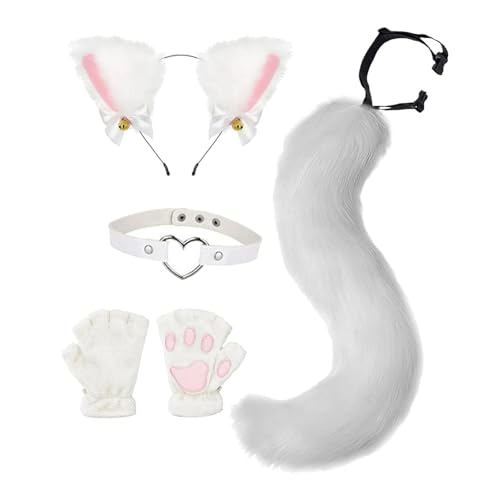 LOVIVER Kostüm Cosplay Ohr Stirnband Faux Ohren und Schwanz Set für Tier Motto Party Geschenk, Weiß von LOVIVER