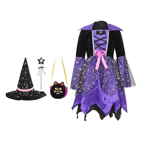 LOVIVER Leuchtendes Hexen-Cosplay-Kostüm für Mädchen, mit Hut, atmungsaktives Polyester, Hexen-Outfit für drinnen und draußen, 66cm Kleid von LOVIVER