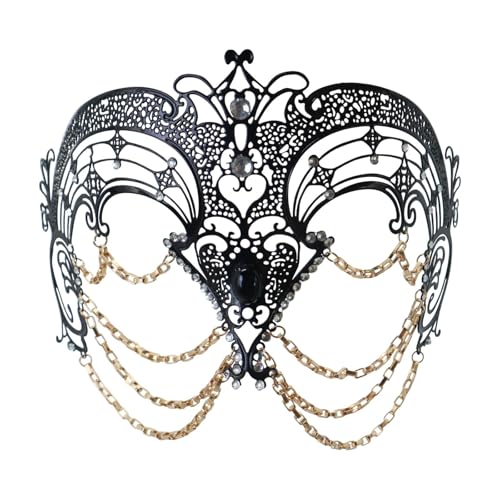 LOVIVER Maskerade-Maske, Cosplay, venezianisch, für Bar, Karneval, Halloween, Kostüm, Urlaub, Schwarze Goldkette von LOVIVER