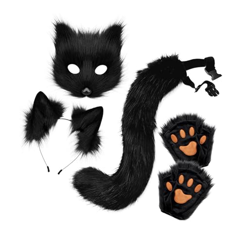 LOVIVER Therian-Maske und Schwanz-Set, süße Katzenmaske für die Feiertage, Weihnachtsmaskerade, Schwarz LOVIVER Therian-Maske und Schwanz-Set, süße Katzenmaske für die Feiertage, Weihnachtsmaskerade, Schwarz von LOVIVER