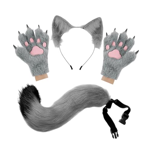 LOVIVER Tierohr-Stirnband, Schwanz-Handschuhe, Set, Partyzubehör, süße Handschuhe für Feiern, Grau LOVIVER Tierohr-Stirnband, Schwanz-Handschuhe, Set, Partyzubehör, süße Handschuhe für Feiern, Grau von LOVIVER