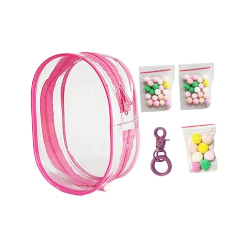 LOVIVER Transparente Figur-Displaytasche mit Reißverschluss, PVC, tragbar, mit Schlüsselanhänger, Pompom-Ball, Dunkelpink von LOVIVER